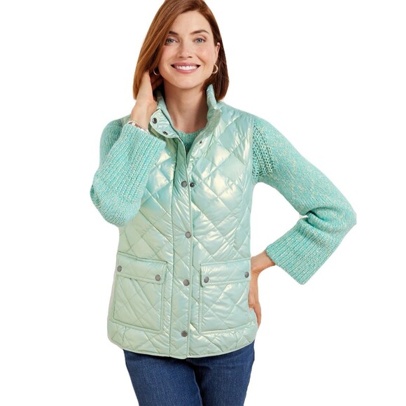 NEW Talbots Women Size 2X Quilted Down Puffer Vest Pearlized Snowbound Blue $149 - Picture 1 of 9
